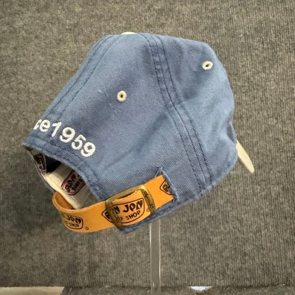 Ron Jon Surf Shop Hat Blue Tan Adjustable Leather Strap Baseball Cap Since 1959